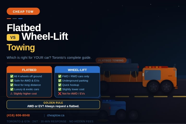 flatbed vs wheel-lift towing Toronto — which is better for your car